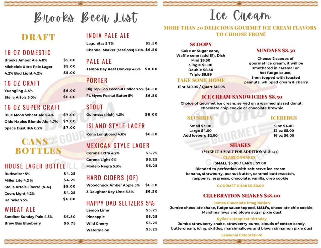 Brook’s Grill & Tavern Menu Brooks Burgers The Best Burgers in Naples